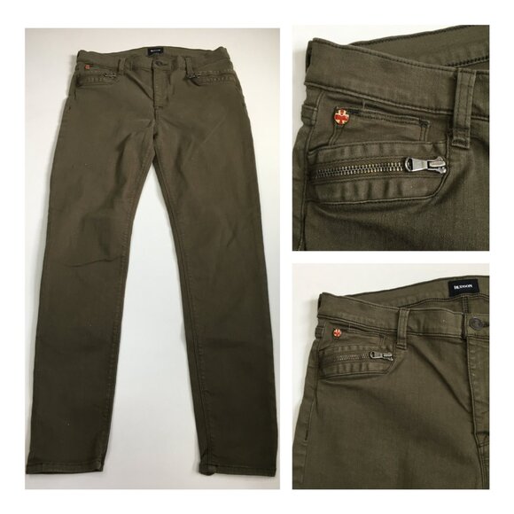 HUDSON Logo Hardware Faux Zip Pockets Green Spark Mid Rise Super Skinny Jeans - Picture 1 of 15